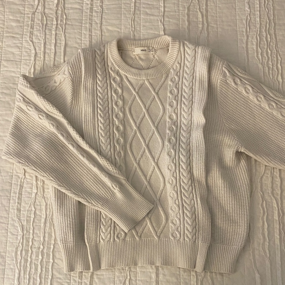 Mango White/Cream Cable Knit Sweater